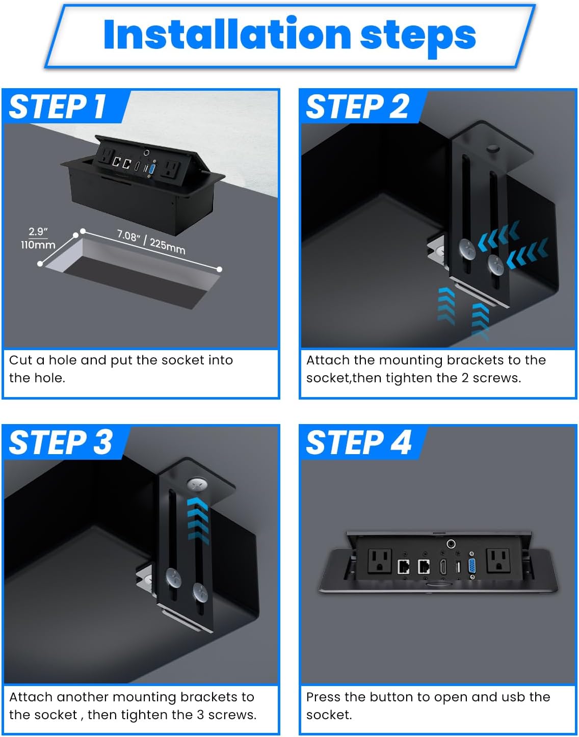 Table Pop up Power Date Center Connection Box with Outlet Network HDMI for Conference Desk