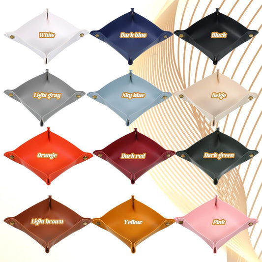 12 Pcs 12 Colors Leather Jewelry Valet Trays, Portable Tray Organizer Key Tray For Entryway Desk Organizer for Phone Keys Glasses Wallet Earphone Watch Coin