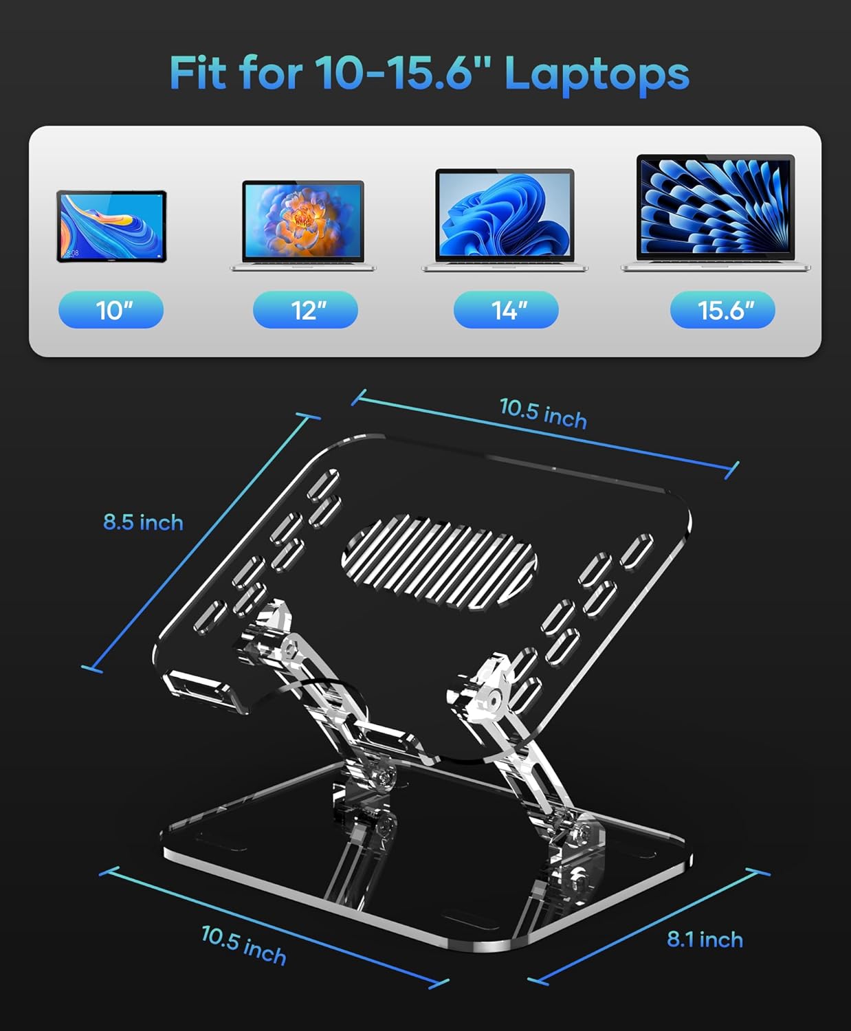 Lpoake Adjustable Foldable Laptop Stand, Portable Ergonomic Computer Stand for Laptop, Compatible with 10 to 15.6 Inches Notebook Computers