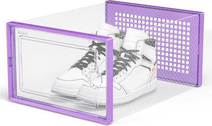 Kuject X-Large Shoe Storage Boxes Organizers Clear Plastic Stackable 12 Pack, Shoe Rack & Holder Substitute, Sneaker Containers, Toy Storage Organizer Bins for Entryway, Closet, Under Bed, Black
