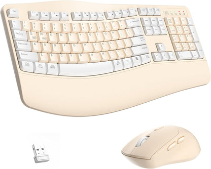 Wireless Keyboard and Mouse Combo,2.4G Full Size Wave Keys Ergonomic Keyboard with Wrist Rest for Natural Typing, 3 DPI Adjustable Ergonomic Silent Mouse for Computer/Laptop/Windows/Mac (Gray)