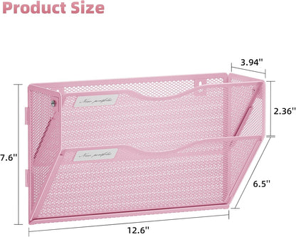 Marbrasse Wall File Holder 2-Tier Hanging Wall File Organizer, Mesh Mail Holder for Papers, Wall Mount File Clipboard & Magazine Organizer Great for Office Home (Black)