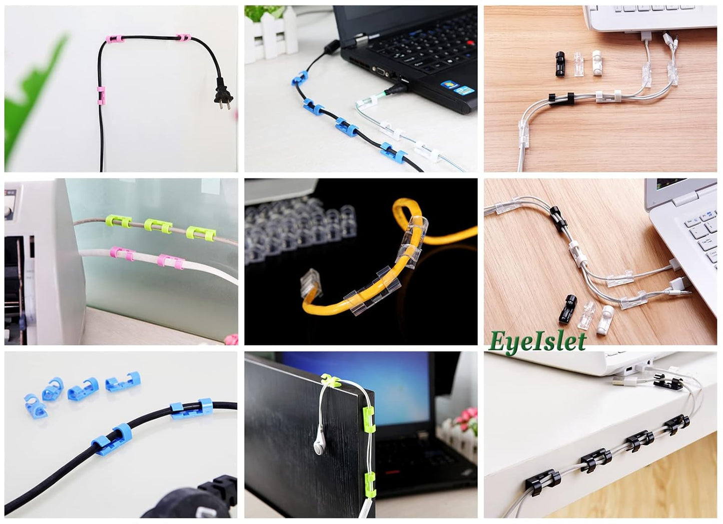 Self-Adhesive Cable Clips Organizer Drop Wire Holder Cord Management, Max Fitting Cable Diameter 0.27 inch, Pack of 20, Transparent