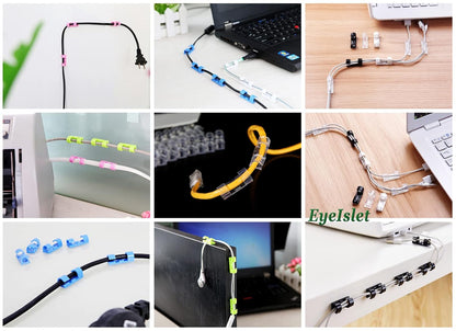 Self-Adhesive Cable Clips Organizer Drop Wire Holder Cord Management, Max Fitting Cable Diameter 0.27 inch, Pack of 20, Transparent