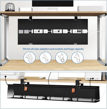 Zilink No Drill Under Desk Cable Management Tray 30" Cord Organizer for Table Clamp/Screw Mount Desk Cable Management Sturdy Waterproof Fabric Cord Hiders for Office, Home