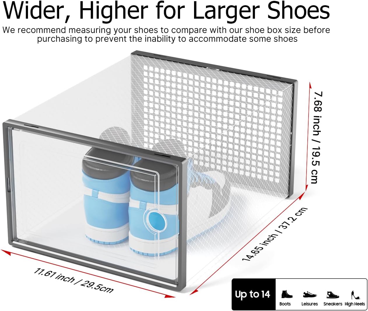 Kuject X-Large Shoe Storage Boxes Organizers Clear Plastic Stackable 12 Pack, Shoe Rack & Holder Substitute, Sneaker Containers, Toy Storage Organizer Bins for Entryway, Closet, Under Bed, Black