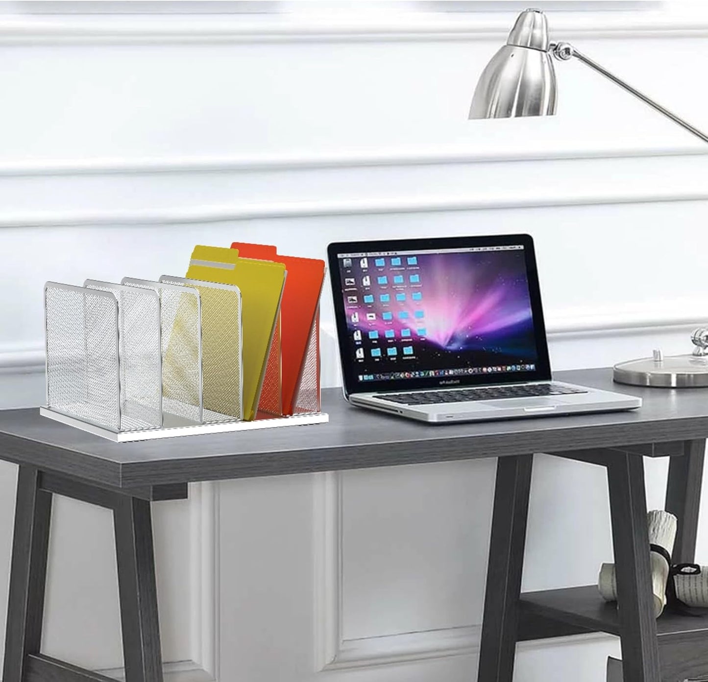 Kuntine.B Desk File Organizer 5 Sections Upright Mesh Desktop Organizer File Sorter Office Organization File Holder for Home, Office & Classroom