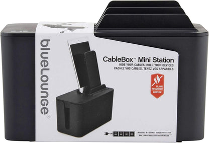 Bluelounge CableBox Mini Cable Management with Small Surge Protector, Black (CBM-BL)