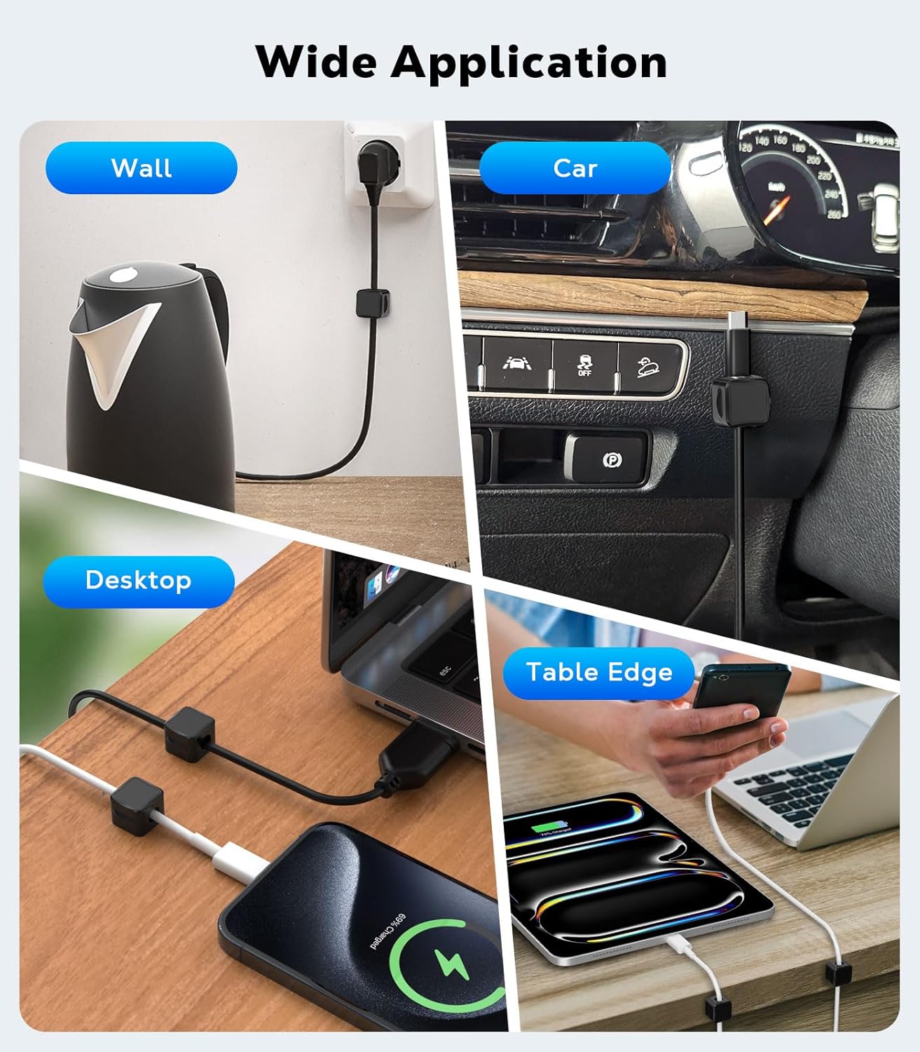 MoKo 6 Pack Magnetic Cable Clips, Under Desk Cable Management, Adhesive Magnetic Cord Holder, Magnetic Cord Organizer Wire Holder Keeper Organizer for Nightstand Desk Office Car Wall Glass, White