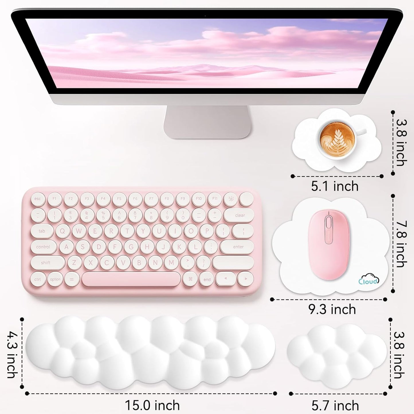 Sushret Cloud Wrist Rest for Computer Keyboard, 4-in-1 Memory Foam Leather Cloud Keyboard Wrist Rest and Mouse Pad Set with Ergonomic Support for Arm and Palm Cushion, Gaming/Work Setup, Rainbow