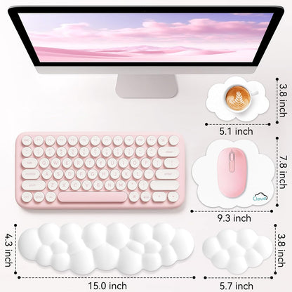 Sushret Cloud Wrist Rest for Computer Keyboard, 4-in-1 Memory Foam Leather Cloud Keyboard Wrist Rest and Mouse Pad Set with Ergonomic Support for Arm and Palm Cushion, Gaming/Work Setup, Rainbow