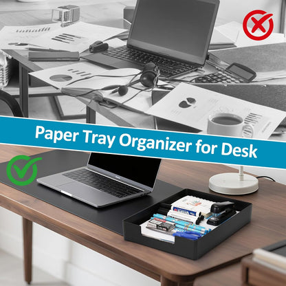 Letter Tray, Desk Organizer Tray, A4 Plastic Paper Tray Organizer for Desk, Stackable Rectangular Inbox Mail File Holder, Drawer Organizer for Desk Accessories Office School Home Supplies (Black)