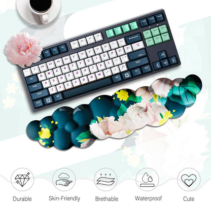 JIKIOU Upgrade Leather Cloud Keyboard Wrist Rest, Cloud Wrist Rest with Non-Slip PU Base, Comfortable Memory Foam Wrist Rest for Computer Laptop Mac Gaming Office and Pain Relief Christmas Wish Gift