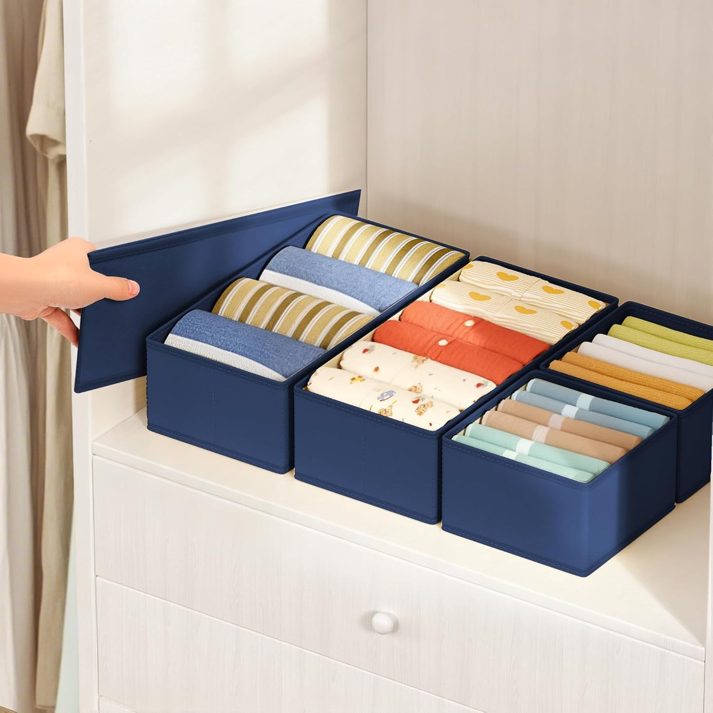 DIMJ Drawer Organizers Clothes, Dresser Organizer Bins for Baby Clothes,Underwear and Sock, Fabric Closet Organization and Storage Boxs, Drawer Dividers for Nursery, Clothing, Tie - 4 Pack, Beige
