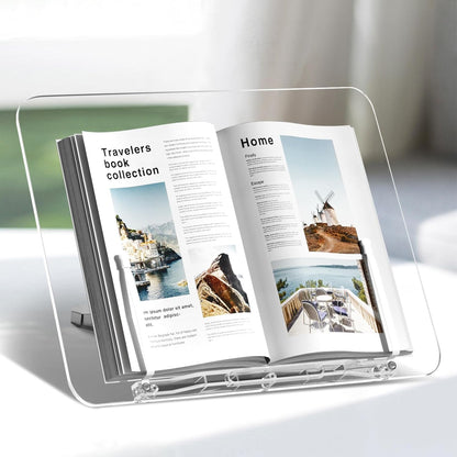 Acrylic Book Stand for Reading, Portable Book Holder for Desk, Angle Adjustable Textbook Stand for Document Recipe, Cookbook, Music Book