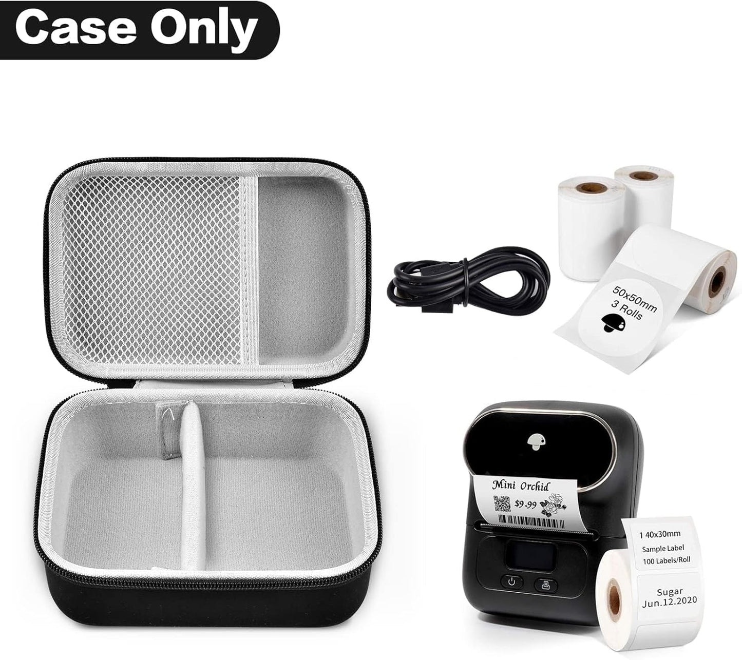 Boobowl Case Compatible with Phomemo M110 Label Maker - Portable Mini Bluetooth Thermal Label Maker Carrying Storage Bag for Printer Labels, USB Cable and Accessories (Box Only) - Orange