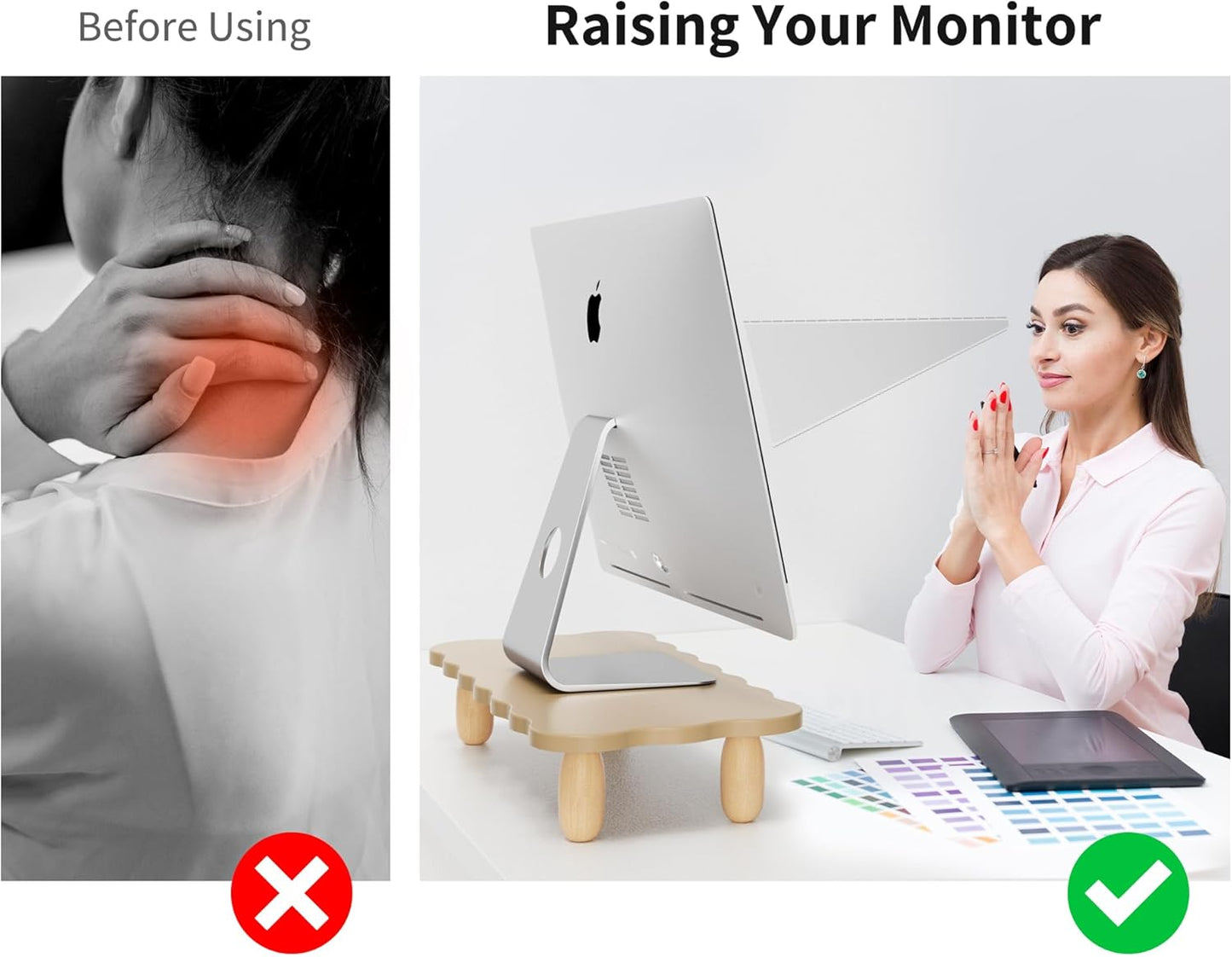 AFOOYO Monitor Stand Riser, Cookie-Shaped Sturdy Wood Computer Monitor Stand for Desk, Ergonomic Desk Stand, Multi-Purpose Desktop Organizer Riser for Computer, Laptop, Printer, TV,White