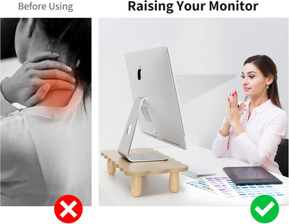 AFOOYO Monitor Stand Riser, Cookie-Shaped Sturdy Wood Computer Monitor Stand for Desk, Ergonomic Desk Stand, Multi-Purpose Desktop Organizer Riser for Computer, Laptop, Printer, TV,White