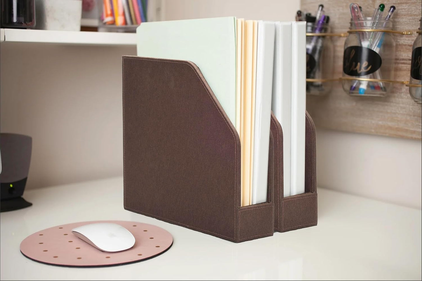 MobileVision Bamboo Vertical File Folder Holder & Office Product Organizer, Store Files, Magazines, Notepads, Books and more, 2 Pack Combo Set