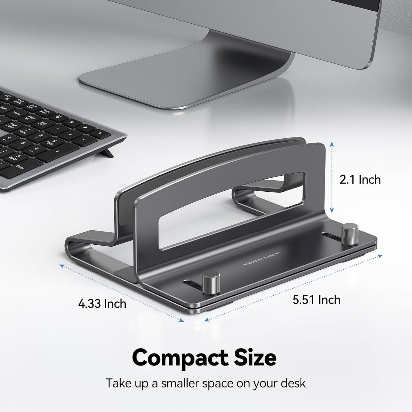 TECKNET Vertical Laptop Stand, Adjustable Aluminum Laptop Stand (Fits Up to 17.3"), Space-Saving Vertical Stand with Non-Slip & Scratch-Resistant Silicone, Compatible with MacBook Pro/Air, Dell, HP