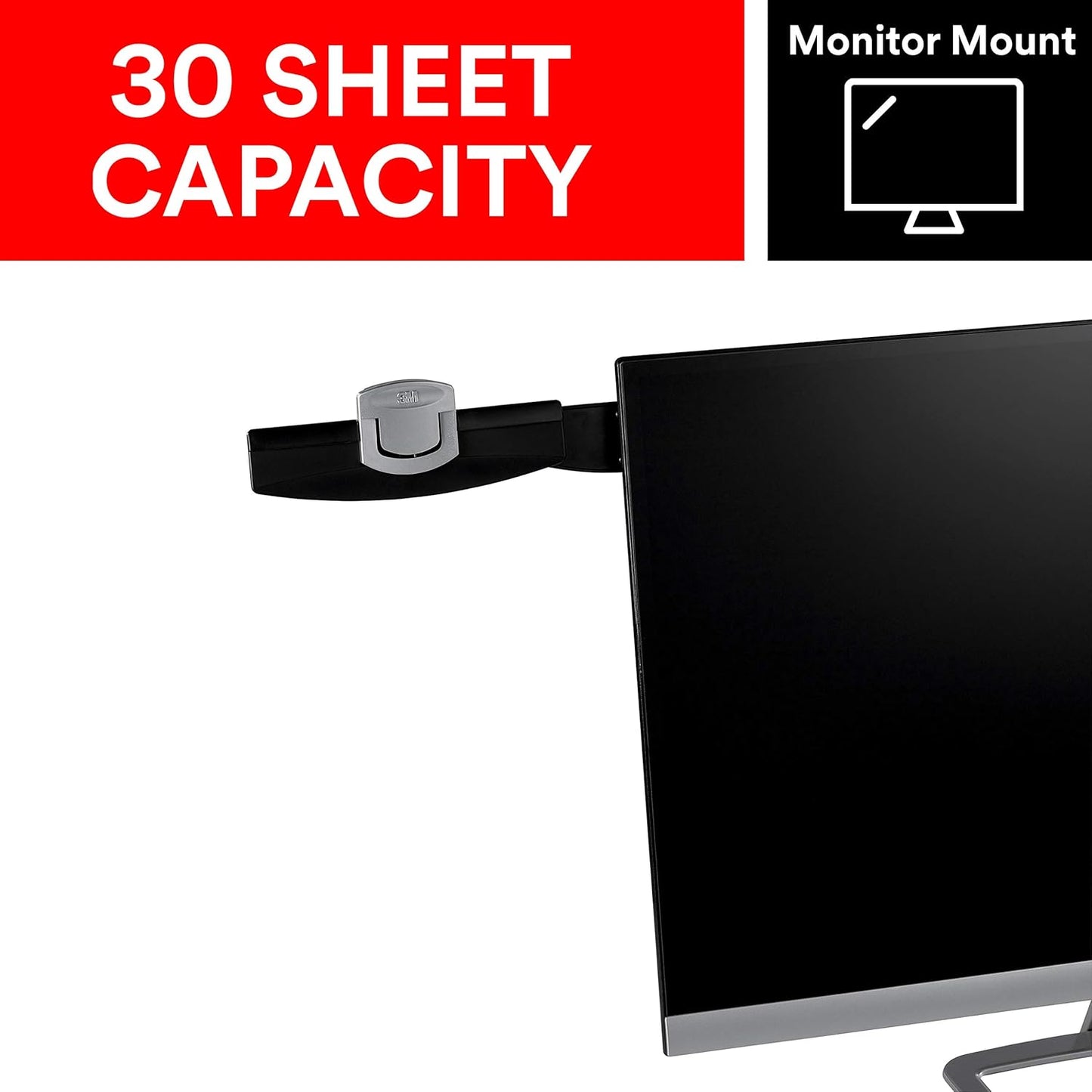 3M Monitor Mount Document Clip Copy Clip, Mounts Right or Left with Command™ Adhesive, Use on Monitors and Laptops for Easy Viewing and Reduced Clutter, Holds up to 30 Sheets, Black (DH240MB)