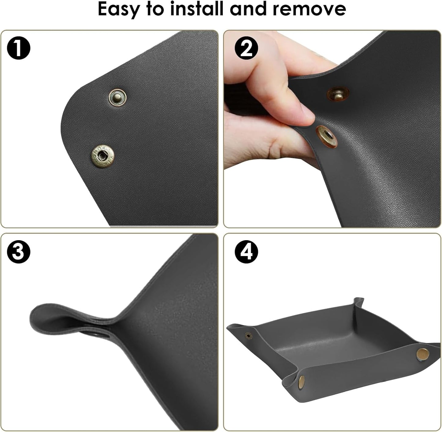 2 Pack (Size:9.84"&7.87") PU Leather Jewelry Valet Tray,Portable Entryway Table Nightstand Desk Tray Catchall Travel Plate Organizer for Phone, Keys, Wallet, Watch,Coin (Black)