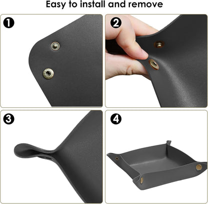 2 Pack (Size:9.84"&7.87") PU Leather Jewelry Valet Tray,Portable Entryway Table Nightstand Desk Tray Catchall Travel Plate Organizer for Phone, Keys, Wallet, Watch,Coin (Black)