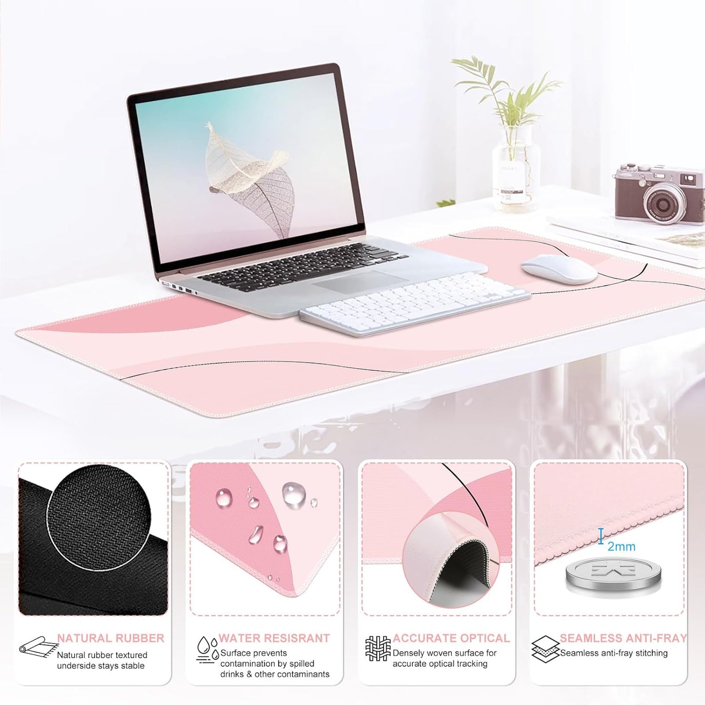 iCasso Desk Mat, Gaming Mouse Pad Wrist Support Set,4in1 XXL Large Mousepad + Keyboard Wrist Rest+Mouse Wrist Rest+Coaster Set with Ergonomic Design for Home Office Table Computer-Penoy
