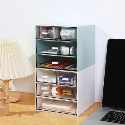 MILULUGO Makeup Organizer with 4 Drawers, Desk Organizer, Cosmetics Storage Box for nail polish, Lipstick, Brushes, Jewelry, Skincare, Bathroom Organization Boxes - White