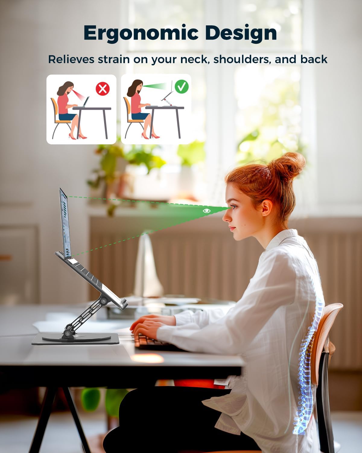 Aoviho 360° Rotating Laptop Stand for Desk | Adjustable, Foldable, Portable Aluminum Ergonomic Riser | Compatible with MacBook, Dell, HP & All Laptops 10-16 inch | Gray