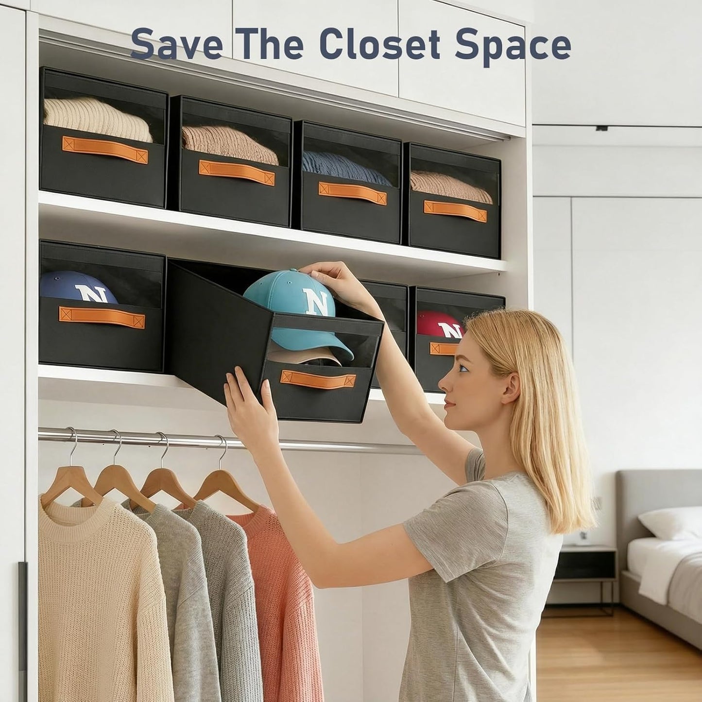 DIMJ Closet Organizers and Storage - Fabric Bins with Drawers for Closet Foldable Clothes Organizers with Clear Window, Stackable Storage Drawers Units for Bedroom, Living Room, 4-Pack, Grey
