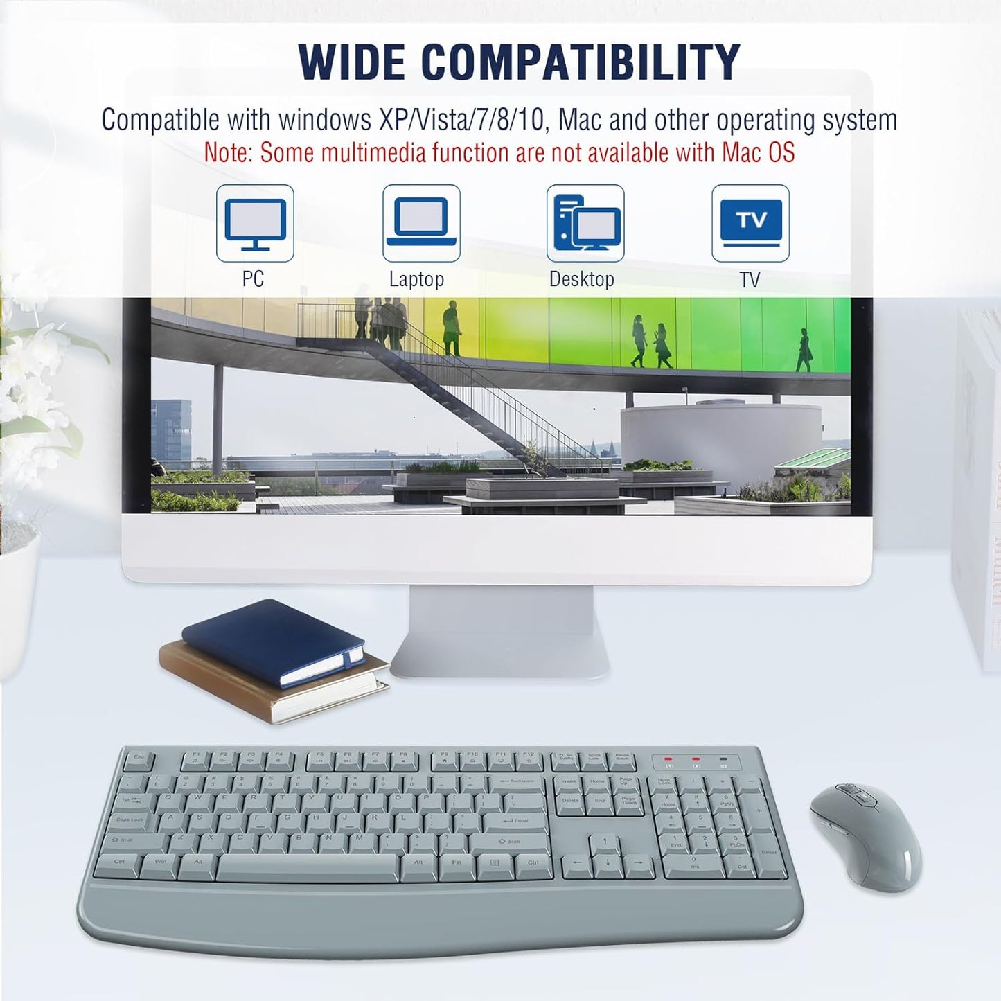 Wireless Keyboard and Mouse Combo, EDJO 2.4G Full-Sized Ergonomic Computer Keyboard with Wrist Rest and 3 Level DPI Adjustable Wireless Mouse for Windows, Mac OS Desktop/Laptop/PC