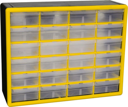 Akro-Mils 24-Drawer Plastic Drawer Storage Cabinet for Garage Organization, Bead Organizer, Building Bricks Storage, Teacher Toolbox, Makeup Organizer, 20" W x 6" D x 16" H, 10124 Black