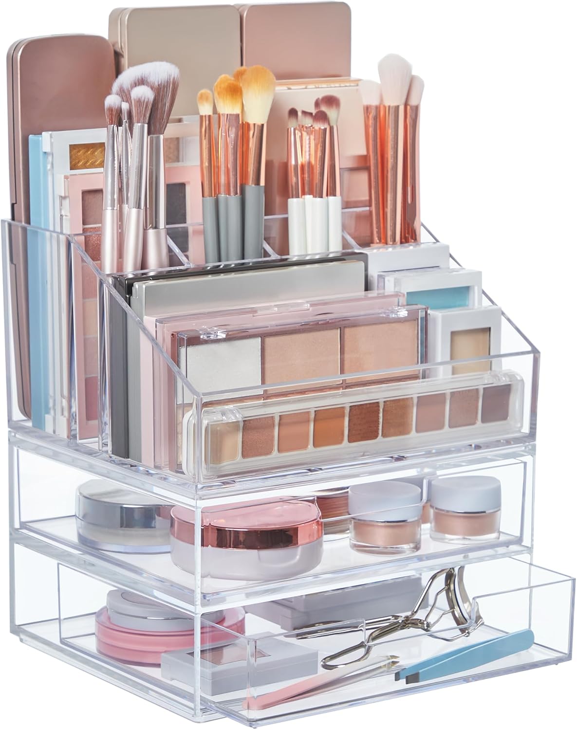 STORi Chloe Space-Saving Clear Drawer Organizer (4 Wide Drawers) Sort Office, Kitchen, Beauty Supplies, Makeup, Pens, Jewelry, Stationary, Made in USA