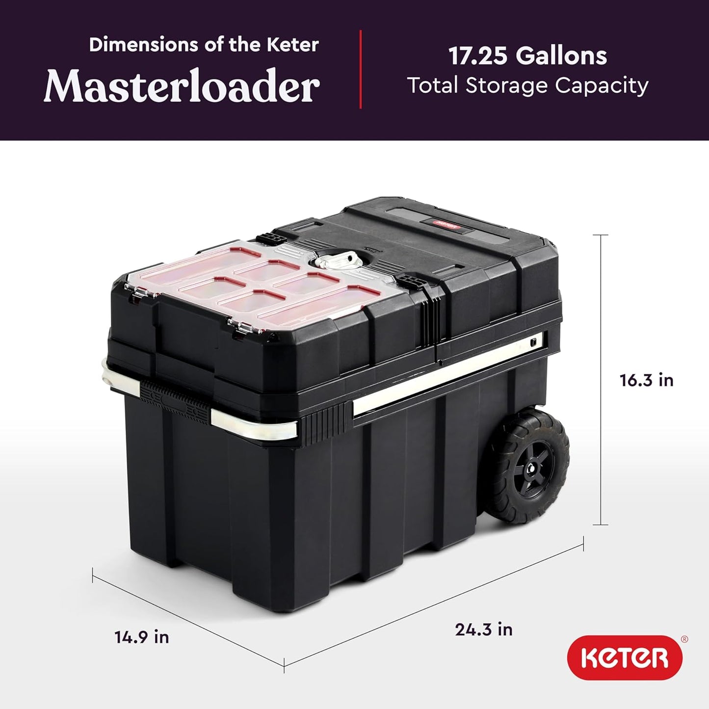 Keter Stack-n-Roll Two Drawer Tool Box for Small Parts and Power Tool Accessories, Fits Keter Modular Tool Storage System