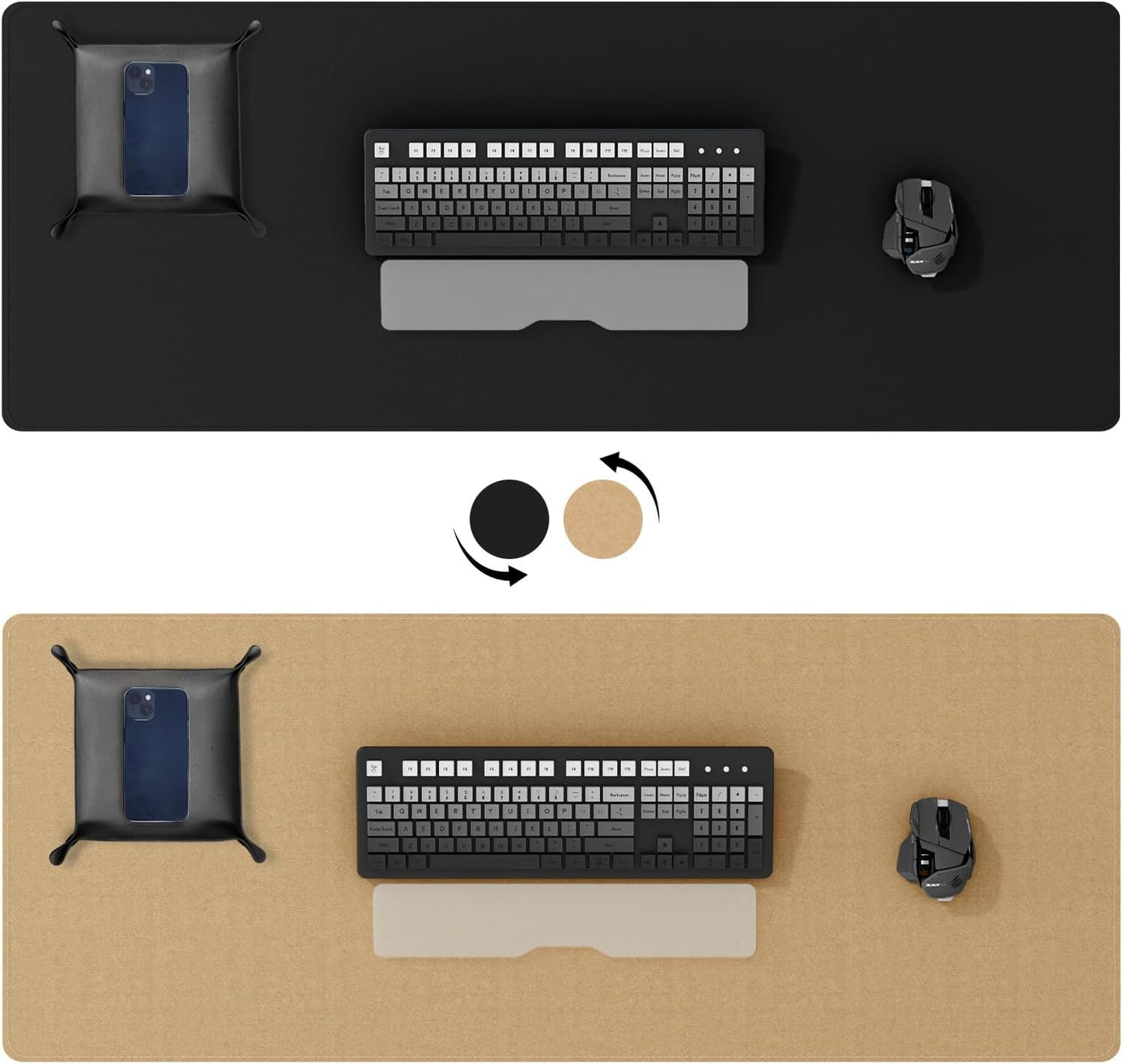 DAWNTREES Dual Sided Desk Mat,Leather Desk Pad,Cork Desk Mat Protector,with PU Leather Valet Tray Organizer,Large Mouse Pad,Desk Writing Pad for Office and Home(Dark Green 31.5"x15.8")