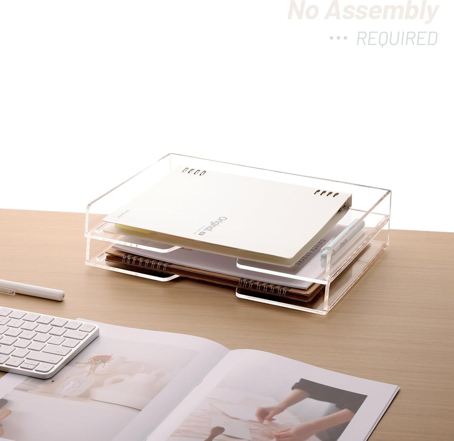 SANRUI Paper Organizer for Desk,Acrylic Stackable Letter Tray, Clear Desk Organizer, Paper Sorter for Office,Home or School,2-Pack