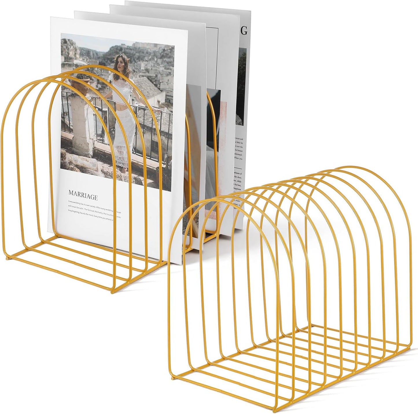 2 Pack Wire File Organizer for Desk, 9 Slots Gold File Organizer Metal File Holder Countertop Folder Stand Racks for Binder Storage Office Home Photography Prop