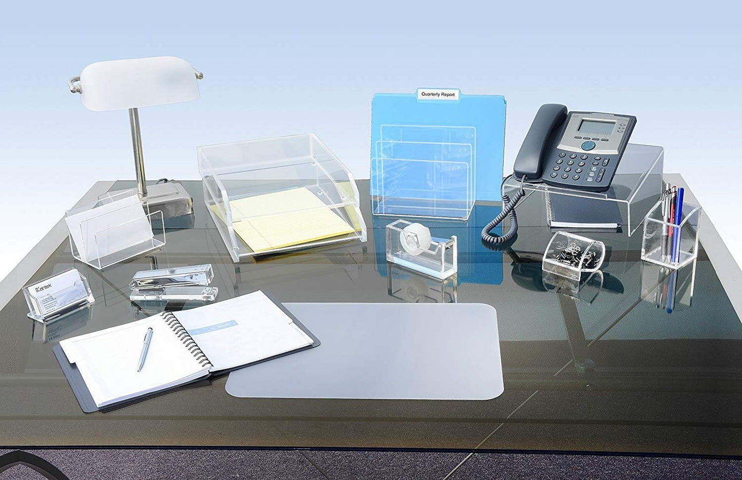 Kantek Clear Acrylic Double Large Letter Tray, 2 Tier Stackable Desk Organizer, Front Loading, 10.6" x 13.9" x 4.8", Non-Skid Feet, Office Organizer, Desk Accessory