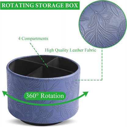 Hennaja Round Leather Art Supply Organizer,Remote Control Holder,360 Degree Rotating,Multi-Functional Pencil Holder,4 Compartments Desktop Stationary Organizer(1-Blue Bird) - Colors A