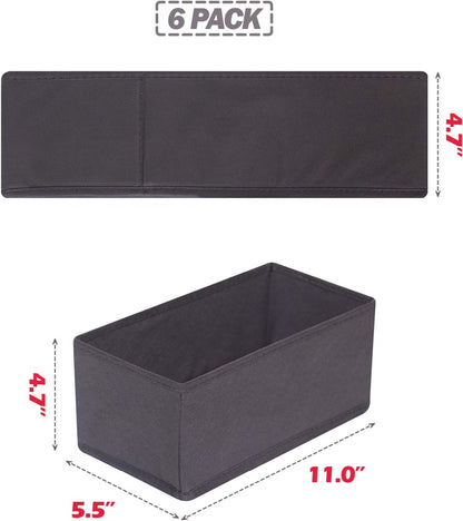 DIOMMELL 6 Pack Foldable Cloth Storage Box Closet Dresser Drawer Organizer Divider Fabric Baskets Bins Containers for Clothes Underwear Bras Socks Lingerie Clothing, Dark Grey 060