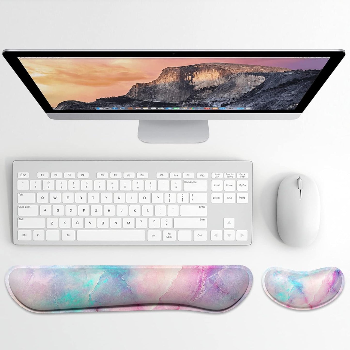 Dapesuom Enlarge Keyboard Wrist Rest, Memory Foam Wrist Cushion for Desk Mats Support, Cute Pain Relief Keyboard Mouse Pad Rests Set with Non-Slip Base for Gaming Laptop Office Computer, Green Leaf