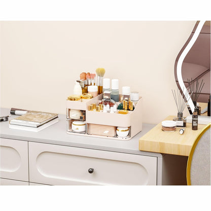 White Makeup Organizer With Drawers,Large Skincare Organizers for Countertop,Desk,Dresser,Plastic Bathroom Counter Organizer for Brush,Palettes,Perfume,Beauty Products Organization,Skin Care Storage