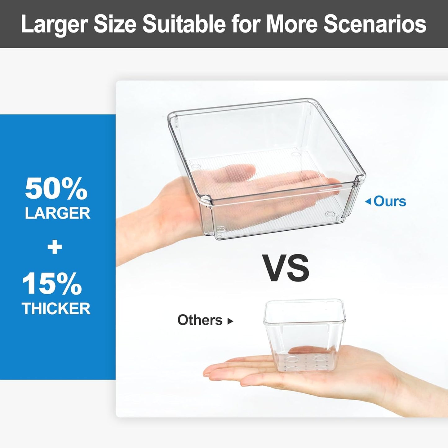 9 PCS Clear Plastic Drawer Organizer Sets, 3 Sizes Vanity Organizer Trays Stackable Storage Bins for Kitchen, Cabinet, Bathroom, Office, Laundry Room Organizing