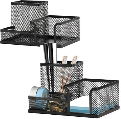 Pen Holder for Desk, Desk Organizers Set-3 Compartments Mesh Pencil Holder with Pencil Pen Cup and Paper Clip holder, Desk Accessories for Marker Craft, Ideal Office School Supplies(3 pack, Black)
