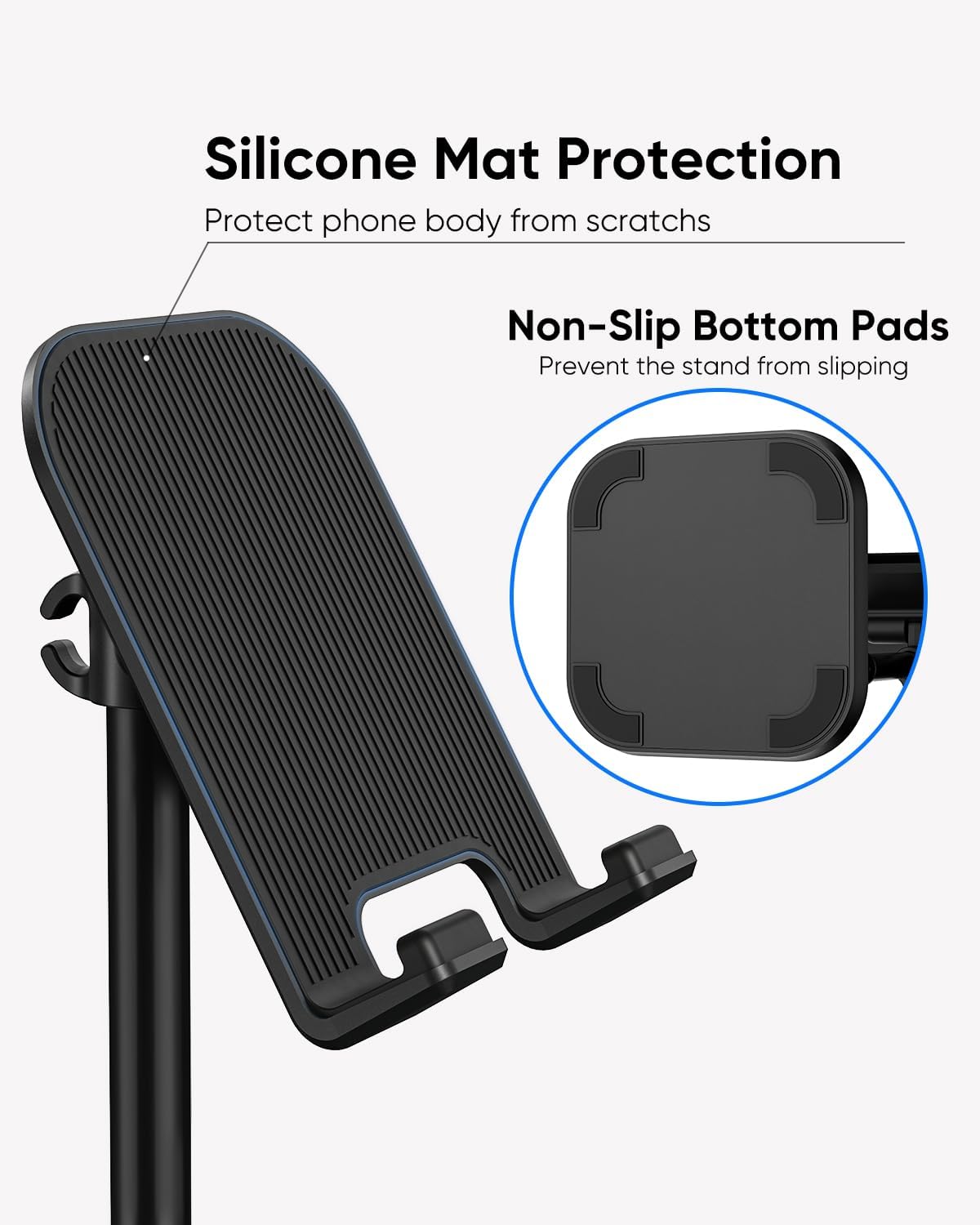 Cell Phone Stand, Adjustable Height Phone Stand for Desk, Eye Level Desktop Phone Holder Compatible with iPhone, Pro Max, Samsung, and All Mobile Phones up to 10''