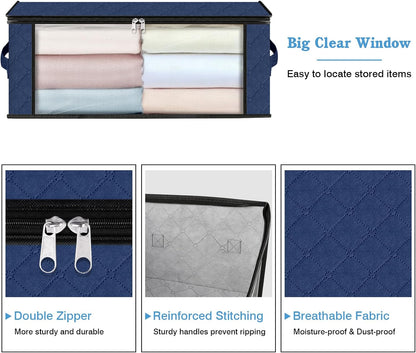 HomeHacks Storage 3-Pack Clothes Organizer Storage Bags Foldable Storage Box with Large Clear Window Sturdy Handles for Closet, Dorm, Pillows, Bedding, Clothes, Blankets, 35L, Gray