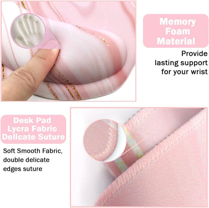 Memory Foam Ergonomic Keyboard Wrist Rest Pad and Mouse Wrist Rest Support Mouse Pad Set for Office Gaming Easy Typing-Pink Fluid