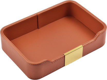 Luxury Leather Valet Tray Desktop Storage Organizer,Bedside Vanity Catchall Tray Nightstand Caddy Holder for Cosmetic,Jewelry,Watch,Keys,Phone,Wallet,Remote Controller,Pen,Black