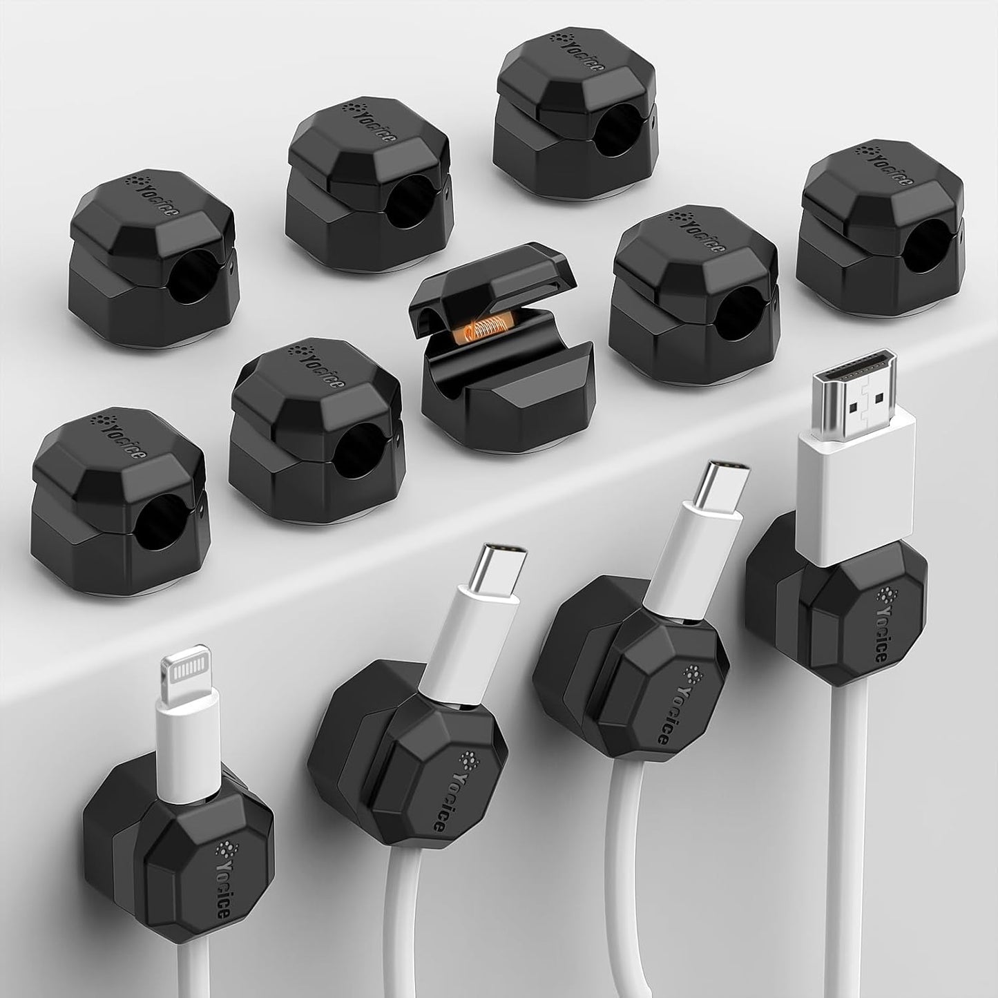 8 Pack Rotatable Cable Clips,Spring Cord Organizer Desk Cable Management Cord Holder Adhesive Phone Charger Cord Clips for Home Office Car Wall Nightstand Accessories White